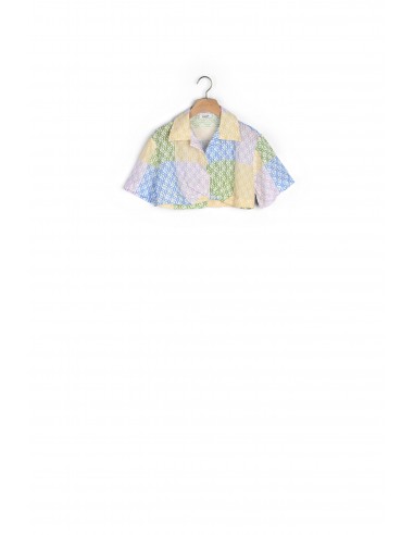 Chemise courte imprimé patchwork en linge